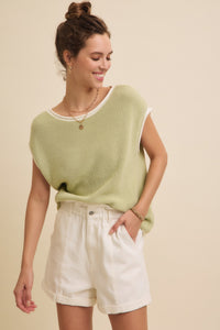 Contrast Rolled Edge Knit Sweater