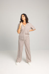 Chic Brown and White Check Pant Set