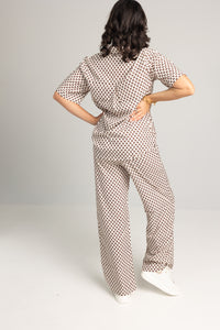 Chic Brown and White Check Pant Set