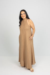 Cocoa Essence Linen Halter Dress