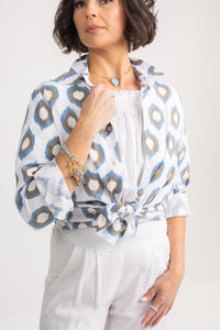 Natural Linen Button Down Long Sleeve Top