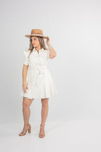 Puff Sleeve White Vegan Leather Dress