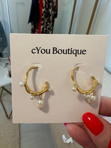 Gold and Pearl Hoop Earrings