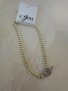 Gold Chain Necklace with Crystal Toggle